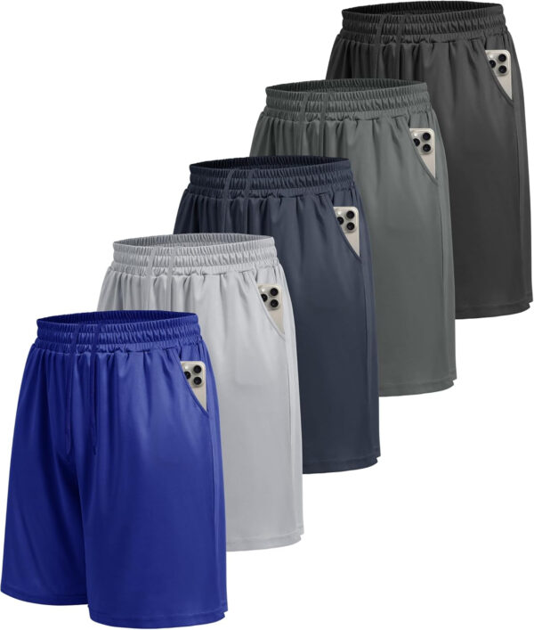LalaHooK 5 Pack Gym Mens Shorts - Quick Dry Basketball Workout Athletic Shorts with Pockets for Running Casual Activewear