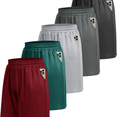 LalaHooK 5 Pack Gym Mens Shorts - Quick Dry Basketball Workout Athletic Shorts with Pockets for Running Casual Activewear