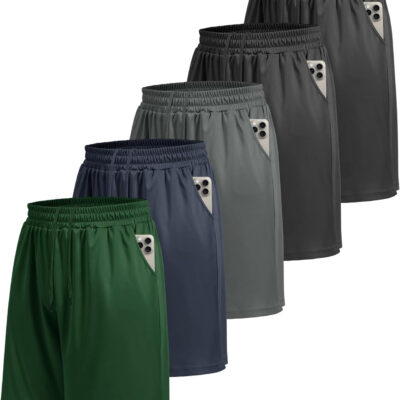 LalaHooK 5 Pack Gym Mens Shorts - Quick Dry Basketball Workout Athletic Shorts with Pockets for Running Casual Activewear