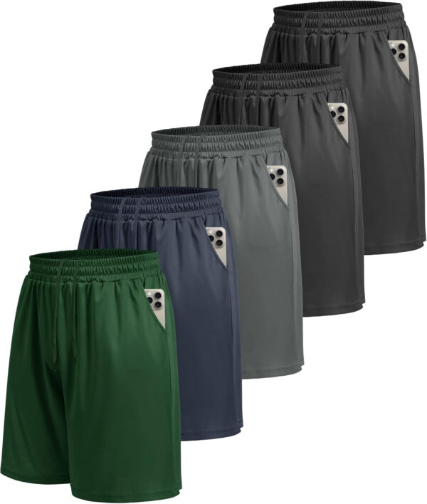 LalaHooK 5 Pack Gym Mens Shorts - Quick Dry Basketball Workout Athletic Shorts with Pockets for Running Casual Activewear