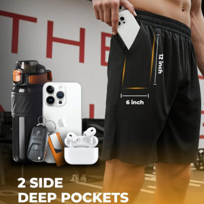 6 Pack Men's Athletic Shorts - Workout Gym Basketball Quick Dry Black Mens Shorts with Pockets for Casual Running