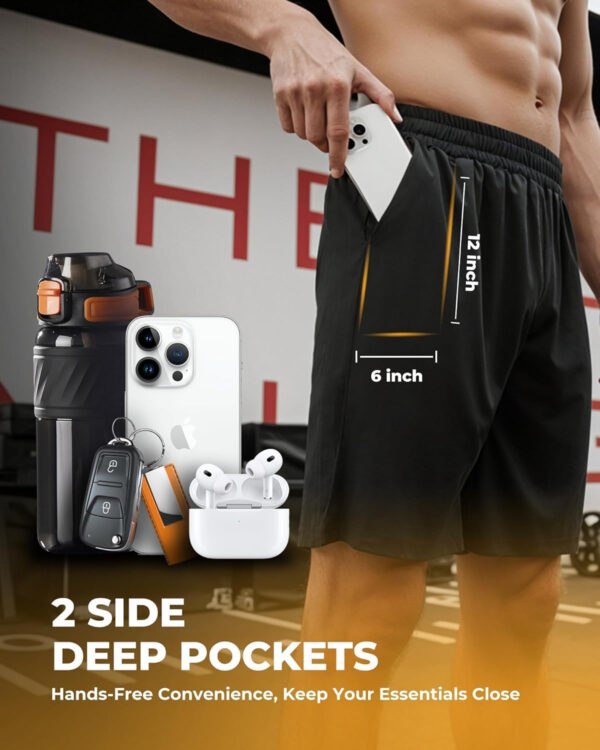 6 Pack Men's Athletic Shorts - Workout Gym Basketball Quick Dry Black Mens Shorts with Pockets for Casual Running