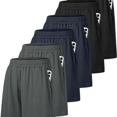 6 Pack Men's Athletic Shorts - Workout Gym Basketball Quick Dry Black Mens Shorts with Pockets for Casual Running