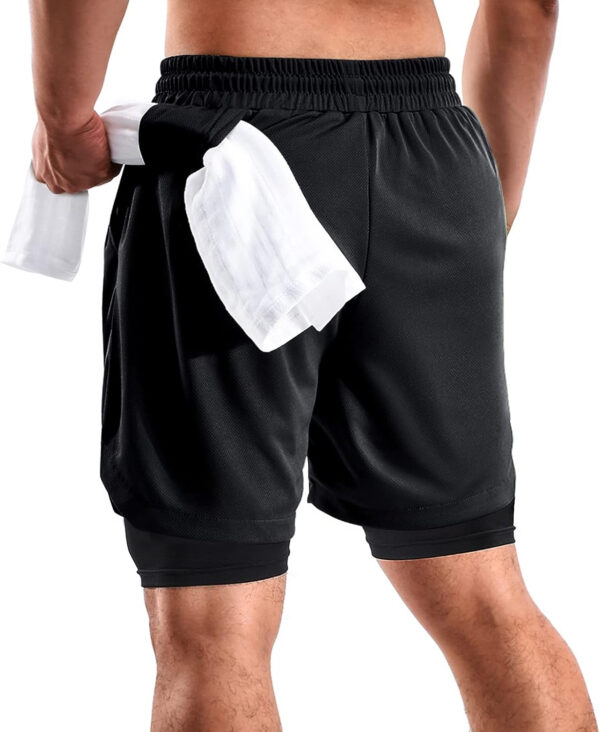2 in 1 Mens Shorts Casual 2 Pack, Running Gym Shorts for Men 7 Inch, Workout Shorts Men with Pockets &Towel Loop