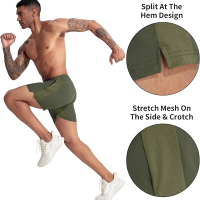 VPOS 2 Pack Men's Athletic Shorts 5/7 Inch Inseam, Mens Workout Shorts Lightweight Quick Dry Gym Running Shorts for Men
