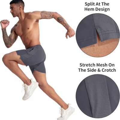 VPOS 2 Pack Men's Athletic Shorts 5/7 Inch Inseam, Mens Workout Shorts Lightweight Quick Dry Gym Running Shorts for Men