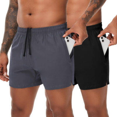VPOS 2 Pack Men's Athletic Shorts 5/7 Inch Inseam, Mens Workout Shorts Lightweight Quick Dry Gym Running Shorts for Men
