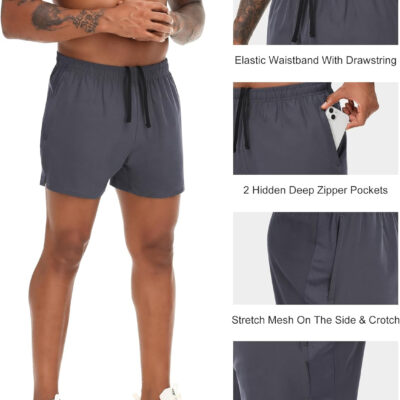VPOS 2 Pack Men's Athletic Shorts 5/7 Inch Inseam, Mens Workout Shorts Lightweight Quick Dry Gym Running Shorts for Men