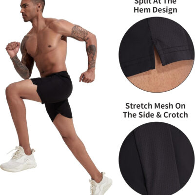 VPOS 2 Pack Men's Athletic Shorts 5/7 Inch Inseam, Mens Workout Shorts Lightweight Quick Dry Gym Running Shorts for Men