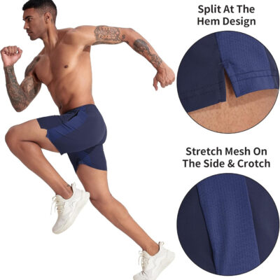 VPOS 2 Pack Men's Athletic Shorts 5/7 Inch Inseam, Mens Workout Shorts Lightweight Quick Dry Gym Running Shorts for Men