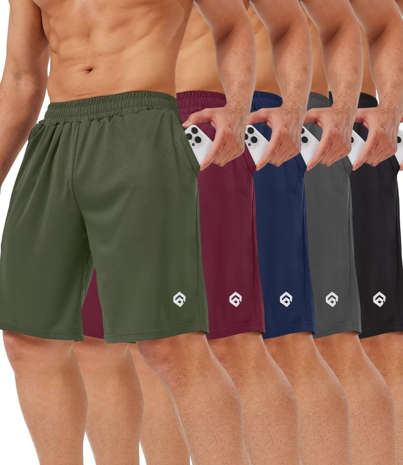5 Pack Mens Shorts Casual with Pockets,Mens Athletic Shorts 9''Quick Dry Basketball Shorts Men for Gym Running