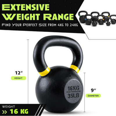 689b3978a9b4ff1991c86bcb9c6a61901ea0dc5981b83d57758a2.jpg Single Cast Iron Kettlebell | Powder Coated - Wide Handle Weights for Core & Glute Workouts Swings, Squats, Deadlifts Strength, Endurance & Flexibility for Men & Women