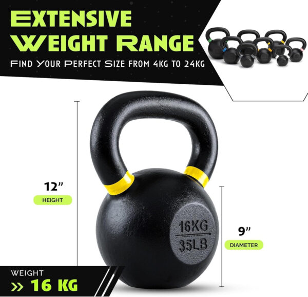 689b3978a9b4ff1991c86bcb9c6a61901ea0dc5981b83d57758a2.jpg Single Cast Iron Kettlebell | Powder Coated - Wide Handle Weights for Core & Glute Workouts Swings, Squats, Deadlifts Strength, Endurance & Flexibility for Men & Women