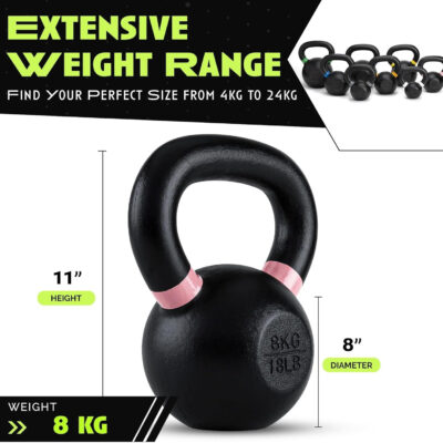 689b398224ad29b2b1aa27175d76adb2a8d9446c9471115b2a36a.jpg Single Cast Iron Kettlebell | Powder Coated - Wide Handle Weights for Core & Glute Workouts Swings, Squats, Deadlifts Strength, Endurance & Flexibility for Men & Women
