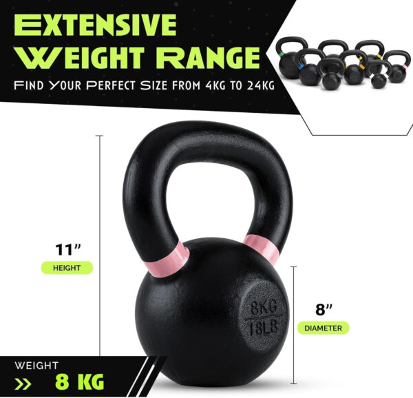 689b398224ad29b2b1aa27175d76adb2a8d9446c9471115b2a36a.jpg Single Cast Iron Kettlebell | Powder Coated - Wide Handle Weights for Core & Glute Workouts Swings, Squats, Deadlifts Strength, Endurance & Flexibility for Men & Women