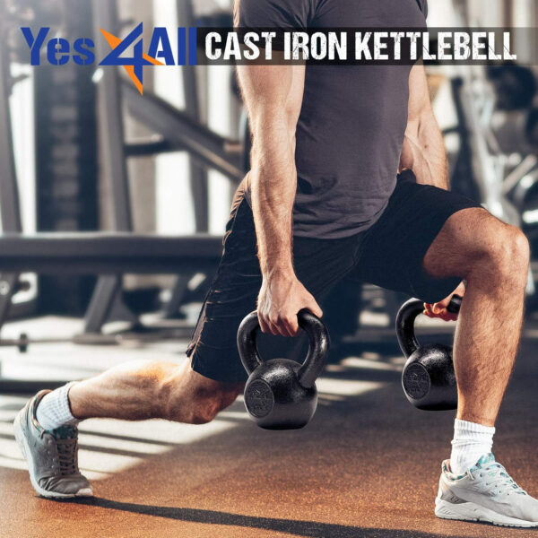 Yes4All Kettlebell Cast Iron Sets 5 - 10 - 15 - 20 - 25 - 30 lbs, Multi-Level from Beginners to Pros Kettlebell Set for Strength Training & Home Gym Equipment