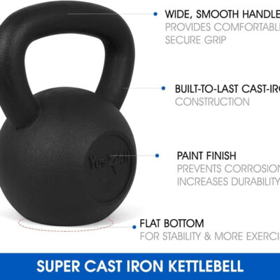 Yes4All Kettlebell Cast Iron Sets 5 - 10 - 15 - 20 - 25 - 30 lbs, Multi-Level from Beginners to Pros Kettlebell Set for Strength Training & Home Gym Equipment