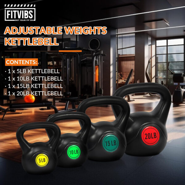 689b3bccf3d41d325faa3a8bd5310eec9cc20d2755ef4c16b68d5.jpg Fitvids Wide Grip 3-Piece or 4-Piece Kettlebell Exercise Fitness Weight Set, Include 5 lbs, 10 lbs, 15 lbs and 20 lbs, Set of 3 or Set of 4