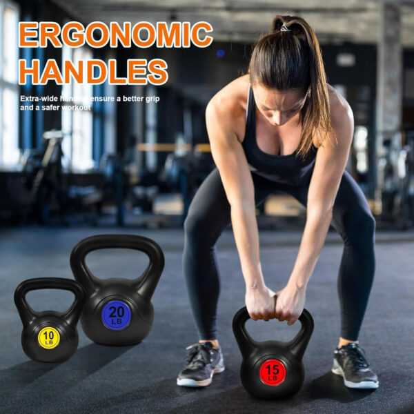 689b3c762f5093aed62cd6f36640eab9d4ff3dd4fad43771f417e.jpg Wide Grip 3-Piece or 4-Piece Kettlebell Exercise Fitness Weight Set, Include 5 lbs, 10 lbs, 15 lbs and 20 lbs, Set of 3 or Set of 4