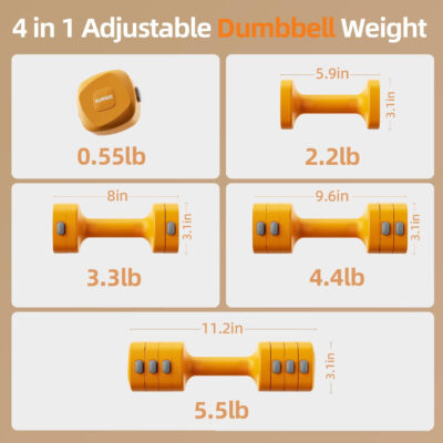 689b3d482b178d99265776875745a739f06f2b0965078f9eade71.jpg Lightweight Adjustable Dumbbell Kettlebell Set - 4 in 1 Free Weight Set with Kettlebell Grip Converter, Each 2.2 3.3 4.4 5.5lb Quick Change Weight Women Dumbbell Set for Small Spaces Home Gym
