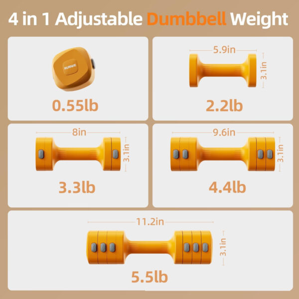 689b3d482b178d99265776875745a739f06f2b0965078f9eade71.jpg Lightweight Adjustable Dumbbell Kettlebell Set - 4 in 1 Free Weight Set with Kettlebell Grip Converter, Each 2.2 3.3 4.4 5.5lb Quick Change Weight Women Dumbbell Set for Small Spaces Home Gym
