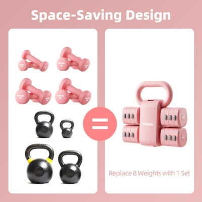 689b3d4c72d34506693534b9f8f993afd731d0ddd40bf902d29ad.jpg Lightweight Adjustable Dumbbell Kettlebell Set - 4 in 1 Free Weight Set with Kettlebell Grip Converter, Each 2.2 3.3 4.4 5.5lb Quick Change Weight Women Dumbbell Set for Small Spaces Home Gym