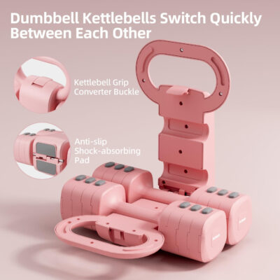 689b3d5233fa5c51c1e8d9814bfab605c20ebdf1651dcc49884ee.jpg Lightweight Adjustable Dumbbell Kettlebell Set - 4 in 1 Free Weight Set with Kettlebell Grip Converter, Each 2.2 3.3 4.4 5.5lb Quick Change Weight Women Dumbbell Set for Small Spaces Home Gym
