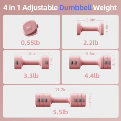 689b3d53b93af175f714c3a29d1232358e833aa90b845c43eee29.jpg Lightweight Adjustable Dumbbell Kettlebell Set - 4 in 1 Free Weight Set with Kettlebell Grip Converter, Each 2.2 3.3 4.4 5.5lb Quick Change Weight Women Dumbbell Set for Small Spaces Home Gym