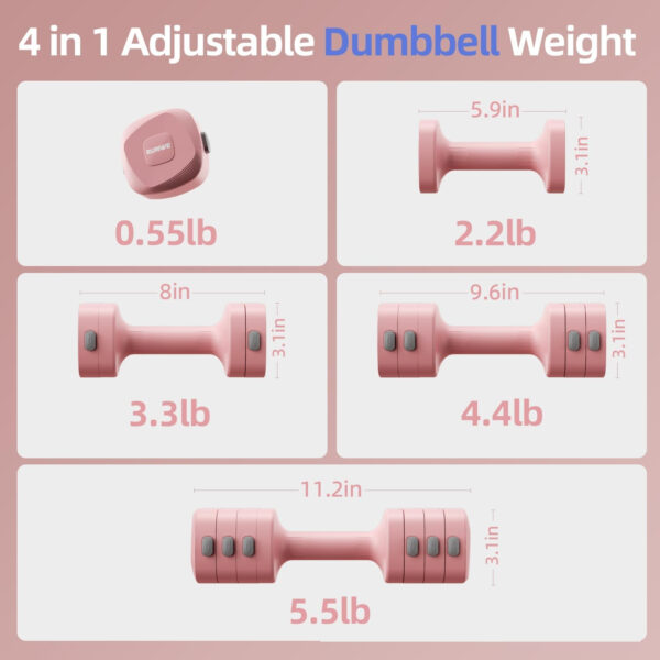 689b3d53b93af175f714c3a29d1232358e833aa90b845c43eee29.jpg Lightweight Adjustable Dumbbell Kettlebell Set - 4 in 1 Free Weight Set with Kettlebell Grip Converter, Each 2.2 3.3 4.4 5.5lb Quick Change Weight Women Dumbbell Set for Small Spaces Home Gym