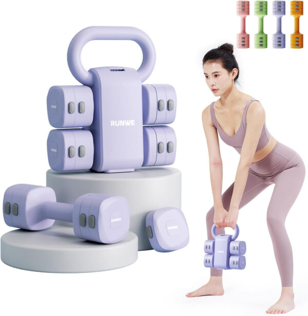 689b3d5b9863f0cc72dae56a75ecf471601c56c20960ed165b134.jpg Lightweight Adjustable Dumbbell Kettlebell Set - 4 in 1 Free Weight Set with Kettlebell Grip Converter, Each 2.2 3.3 4.4 5.5lb Quick Change Weight Women Dumbbell Set for Small Spaces Home Gym