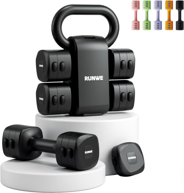 689b3d64a438c4db4aaf17d6bd3e6b514a9a873660859d79783ce.jpg Lightweight Adjustable Dumbbell Kettlebell Set - 4 in 1 Free Weight Set with Kettlebell Grip Converter, Each 2.2 3.3 4.4 5.5lb Quick Change Weight Women Dumbbell Set for Small Spaces Home Gym