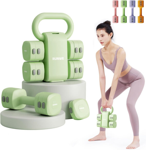689b3d663b77c39b6d569773038ad531d6fe3cb04de3f3ead34af.jpg Lightweight Adjustable Dumbbell Kettlebell Set - 4 in 1 Free Weight Set with Kettlebell Grip Converter, Each 2.2 3.3 4.4 5.5lb Quick Change Weight Women Dumbbell Set for Small Spaces Home Gym