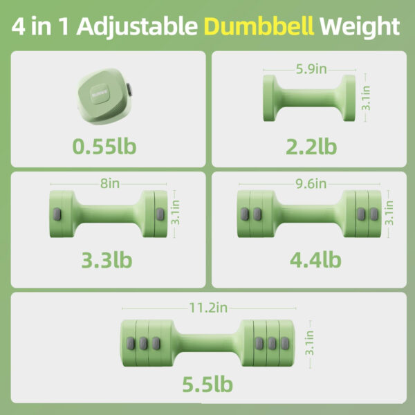 689b3d6ac76fb106d5a7491522437751c595a7628efd2621c409b.jpg Lightweight Adjustable Dumbbell Kettlebell Set - 4 in 1 Free Weight Set with Kettlebell Grip Converter, Each 2.2 3.3 4.4 5.5lb Quick Change Weight Women Dumbbell Set for Small Spaces Home Gym