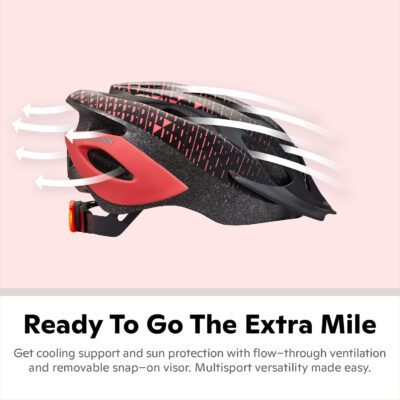 Schwinn Thrasher Helmet for Adults, Size 58-62 cm for Riders Ages 14+, Microshell, Adjustable Dial & Straps, Interior Padding, Air Vents, Lighted or Unlit, Visor, Adult Bike Helmet
