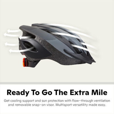 Schwinn Thrasher Helmet for Adults, Size 58-62 cm for Riders Ages 14+, Microshell, Adjustable Dial & Straps, Interior Padding, Air Vents, Lighted or Unlit, Visor, Adult Bike Helmet