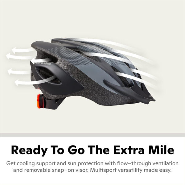 Schwinn Thrasher Helmet for Adults, Size 58-62 cm for Riders Ages 14+, Microshell, Adjustable Dial & Straps, Interior Padding, Air Vents, Lighted or Unlit, Visor, Adult Bike Helmet