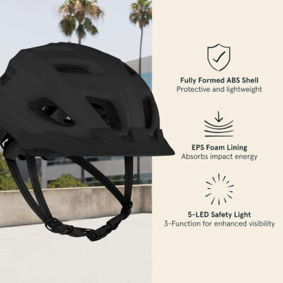 Retrospec Lennon Bike Helmet with LED Safety Light Adjustable Dial & Removable Visor
