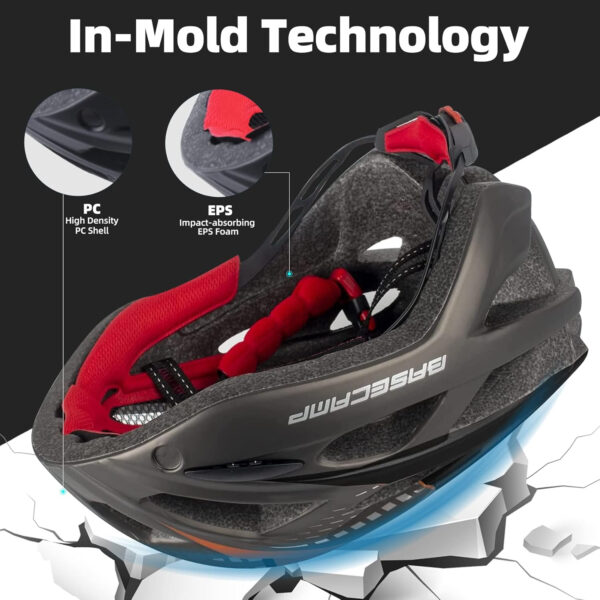 Bike Helmet, Basecamp Bicycle Helmet with Rear Light & Detachable Magnetic Goggles Lightweight Cycling Helmet Adjustable for Adult Men Women Mountain & Road (BC-069)