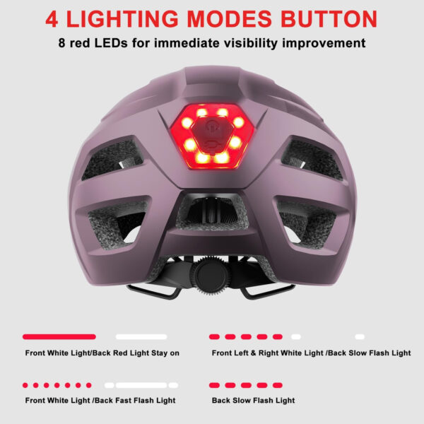 Bike Helmet, Helmets for Adults Men, Front and Back LED Lights Safe Certified MTB Road Bicycle Helmet with Adjustable Brim
