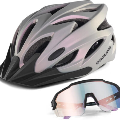 Odoland Bike Helmet Cycling Sunglasses Set for Adult, Adjustable Lightweight Cycling Bicycle Helmet for Mountain Road Bike Men Women