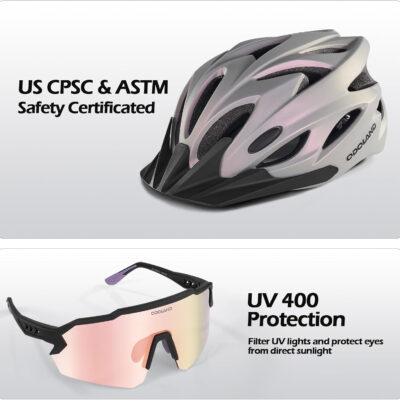 Odoland Bike Helmet Cycling Sunglasses Set for Adult, Adjustable Lightweight Cycling Bicycle Helmet for Mountain Road Bike Men Women