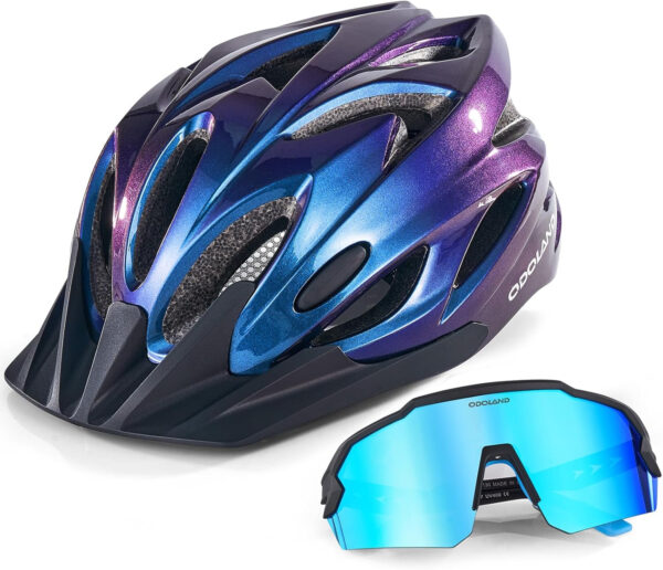 Odoland Bike Helmet Cycling Sunglasses Set for Adult, Adjustable Lightweight Cycling Bicycle Helmet for Mountain Road Bike Men Women