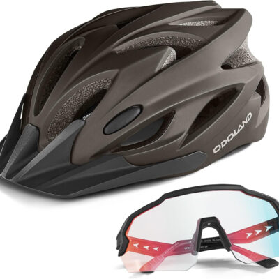 Odoland Bike Helmet Cycling Sunglasses Set for Adult, Adjustable Lightweight Cycling Bicycle Helmet for Mountain Road Bike Men Women