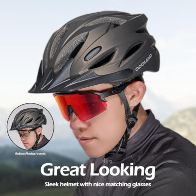 Odoland Bike Helmet Cycling Sunglasses Set for Adult, Adjustable Lightweight Cycling Bicycle Helmet for Mountain Road Bike Men Women
