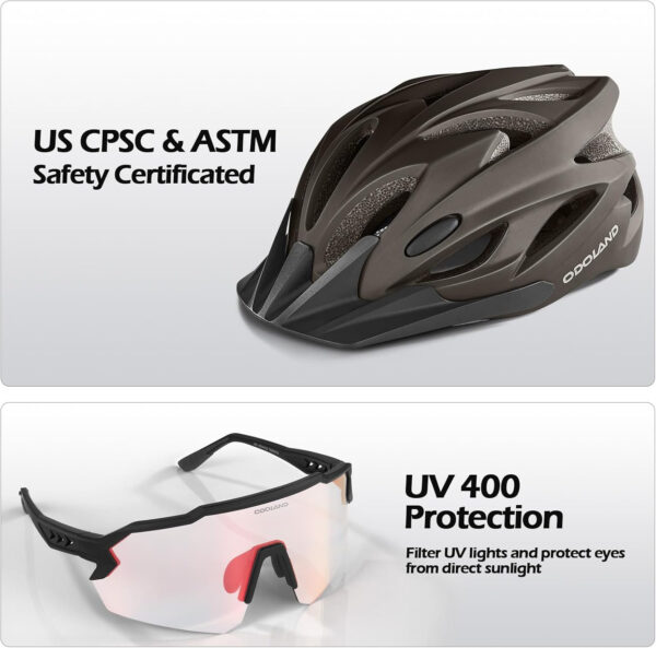Odoland Bike Helmet Cycling Sunglasses Set for Adult, Adjustable Lightweight Cycling Bicycle Helmet for Mountain Road Bike Men Women