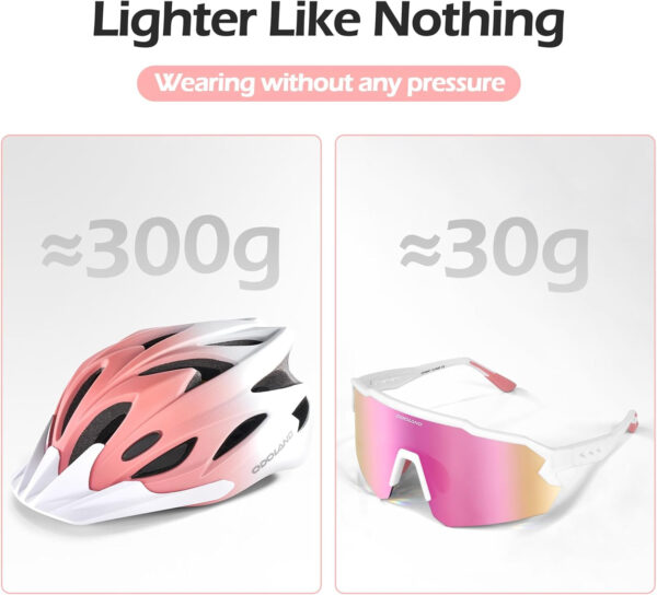 Odoland Bike Helmet Cycling Sunglasses Set for Adult, Adjustable Lightweight Cycling Bicycle Helmet for Mountain Road Bike Men Women