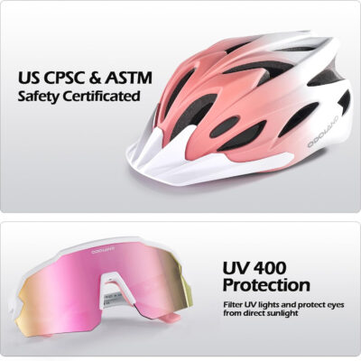Odoland Bike Helmet Cycling Sunglasses Set for Adult, Adjustable Lightweight Cycling Bicycle Helmet for Mountain Road Bike Men Women