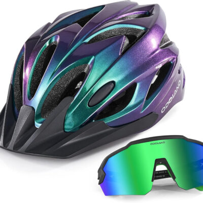 Odoland Bike Helmet Cycling Sunglasses Set for Adult, Adjustable Lightweight Cycling Bicycle Helmet for Mountain Road Bike Men Women