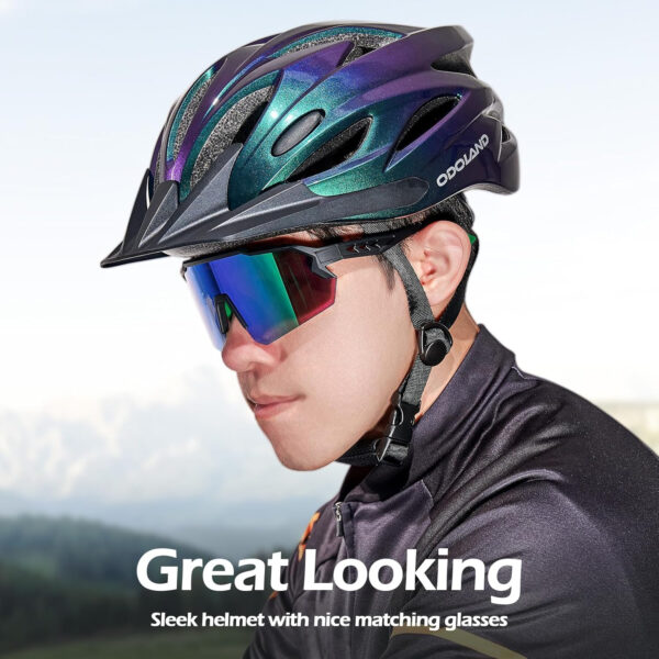 Odoland Bike Helmet Cycling Sunglasses Set for Adult, Adjustable Lightweight Cycling Bicycle Helmet for Mountain Road Bike Men Women
