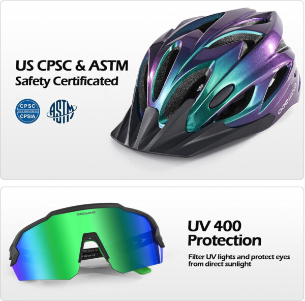 Odoland Bike Helmet Cycling Sunglasses Set for Adult, Adjustable Lightweight Cycling Bicycle Helmet for Mountain Road Bike Men Women